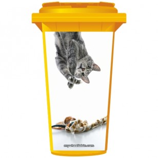 Upside Down Tabby Grey Cat Wheelie Bin Sticker Panel